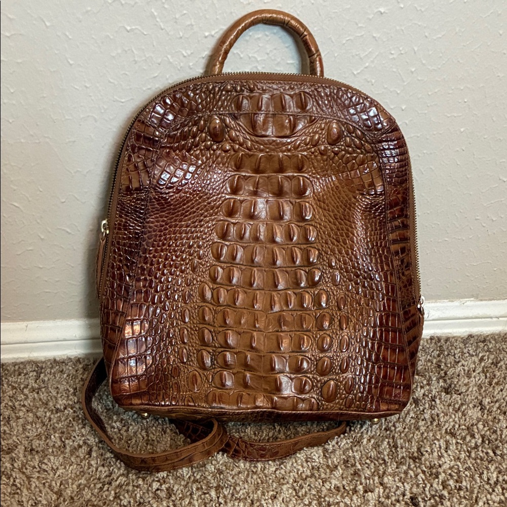 Brahmin Brown Croc-Embossed Backpack